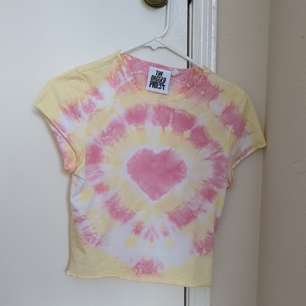 The Ragged Priest Yellow & Pink Heart Tie-Dye Tee 100% cotton